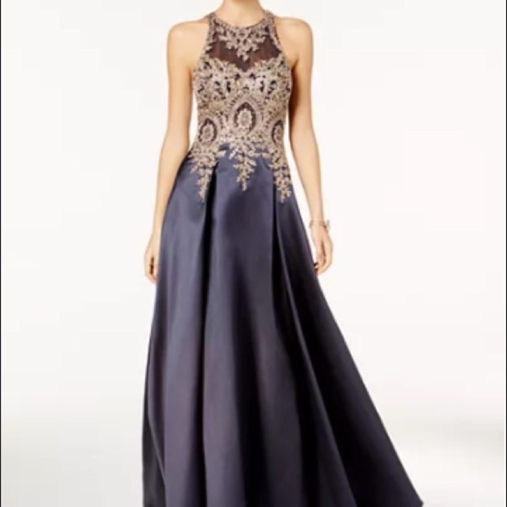 XSCAPE Embroidered Illusion Ballgown Sz 8